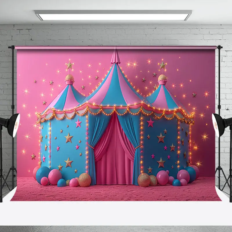 Fairy Tale Pink Blue Circus Tent Cake Smash Backdrop
