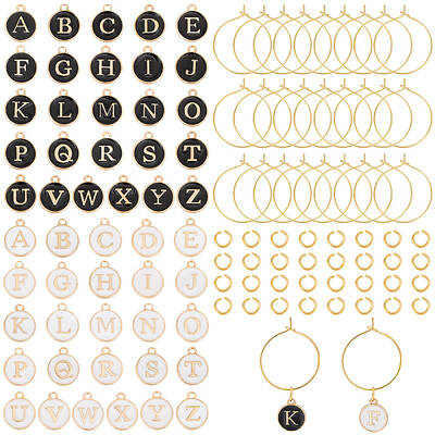 DIY Initial Letter A-Z Alphabet Brass Enamel Wine Glass Charm Rings Making Kit