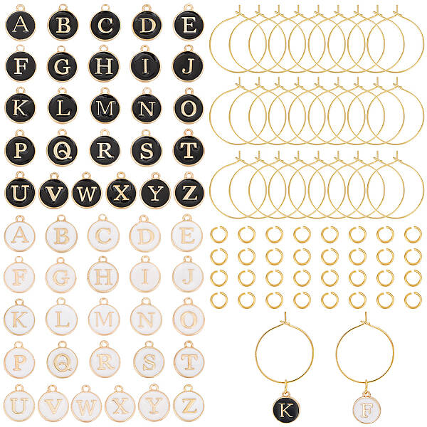 DIY Initial Letter A-Z Alphabet Brass Enamel Wine Glass Charm Rings Making Kit