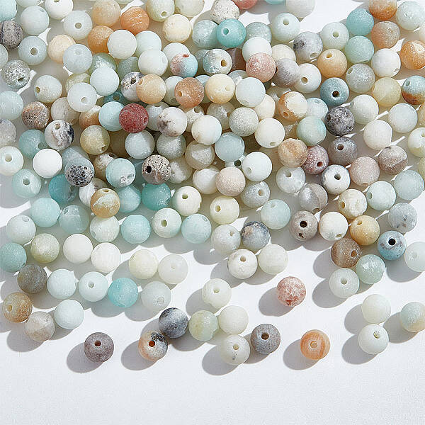 Natural Frosted Flower Amazonite Round Beads