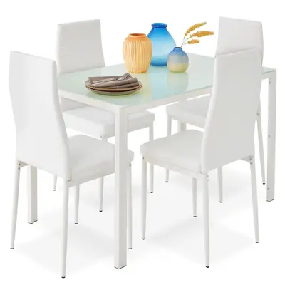 Best Choice Products 5-Piece Kitchen Dining Table Set w/ Glass Tabletop, 4 Faux Leather Chairs