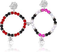 Spider Charm Beaded Bracelets for Love, Casual Simple Plain Color Magnetic Heart Charm Bracelet for Women & Men, Fashion Jewe...