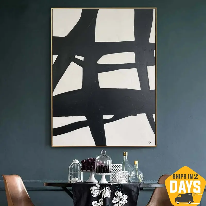 Large Original Abstract Black And White Paintings On Canvas Modern Franz Kline style Textured Painting Hand Painted Art | TOW...