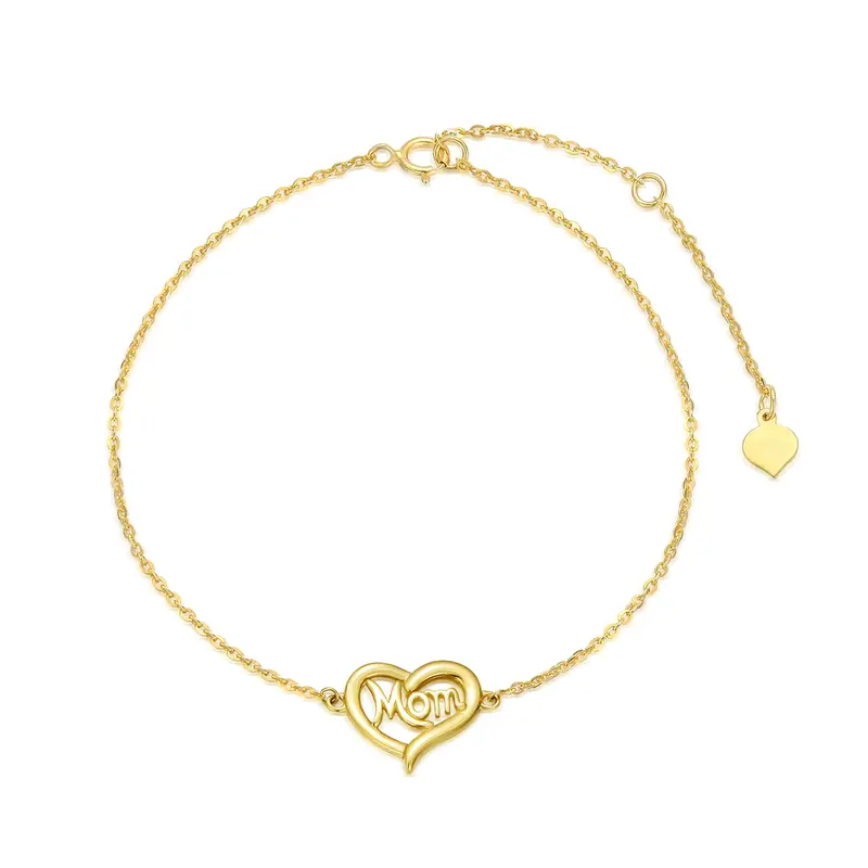 14K Gold Heart Charm Bracelet with Engraved Word