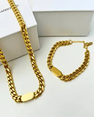 Best Trending 18K Gold Chain Necklace Bracelet Set Gift on Sale for Women, Lady, Mother, Wife