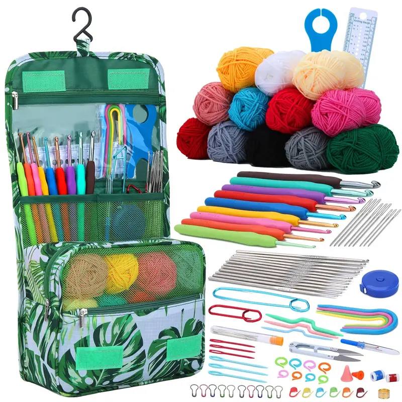 Knitting & Crochet Kit, 1 Set Knitting & Crochet Tool Set with Yarn, DIY Knitting Supplies, Crochet Supplies for Beginners, ...