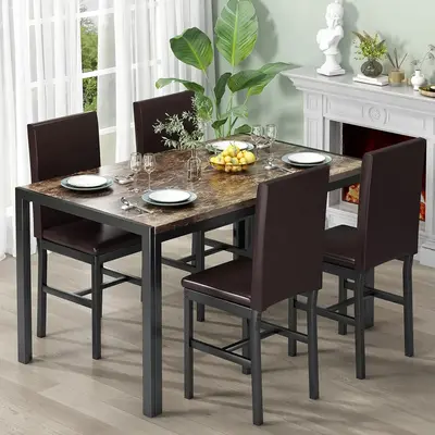 Recaceik Dining Table Set for 4 with Modern Design, PU Leather Chairs, Space-Saving Dinette Table for Small Spaces in Home Ki...