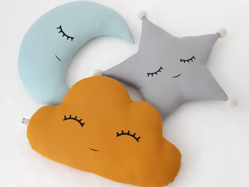 Set of 3 Pillows - Mustard Cloud, Crescent Moon (2 colors) and Gray Star Pillows