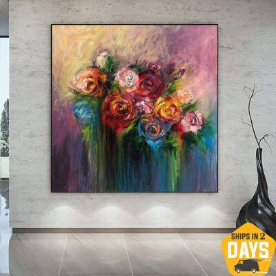 Flowers Abstract Art Still Life Oil Paintings On Canvas Floral Vivid Art Impressionism Paintings Roses Bouquet Painting | BLO...