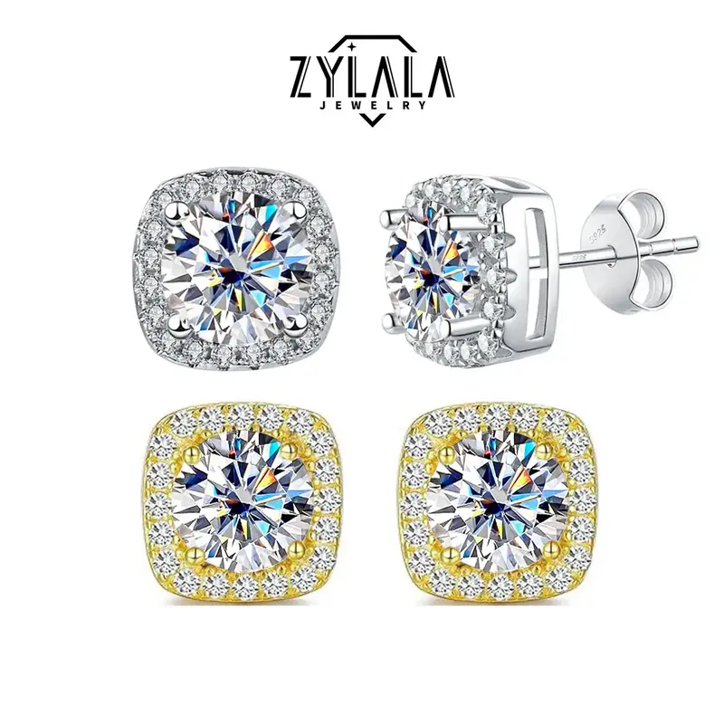 [078] S925 Sterling Silver Synthetic Moissanite Stud Earring Classic Square Shape Jewelry Earrings Elegant Luxury Style Anniv...