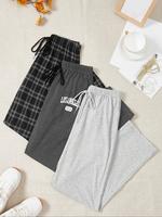 Women's Letter & Plaid Print Drawstring Waist Sleep Pants, Soft Casual Comfy Pajama Bottoms for All Seasons, Loungewear for W...
