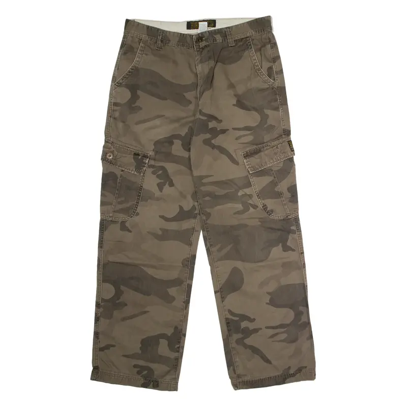 BLUEGRASS Camouflage Cargo Mens Twill Trousers Brown Regular Straight W34 L30