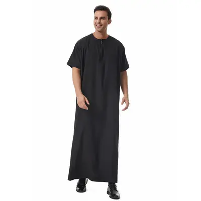 Everyday Simple Loose Breathable Short-Sleeve Solid-Color Muslim Robe