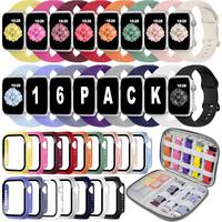 16 Pack Sport Band Compatible with Apple Watch Bands 40mm 41mm 42mm 44mm 45mm 46mm for Women Men, Silicone Strap with Screen ...