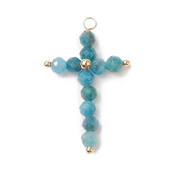 Natural Apatite Faceted Round Copper Wire Wrapped Pendants
