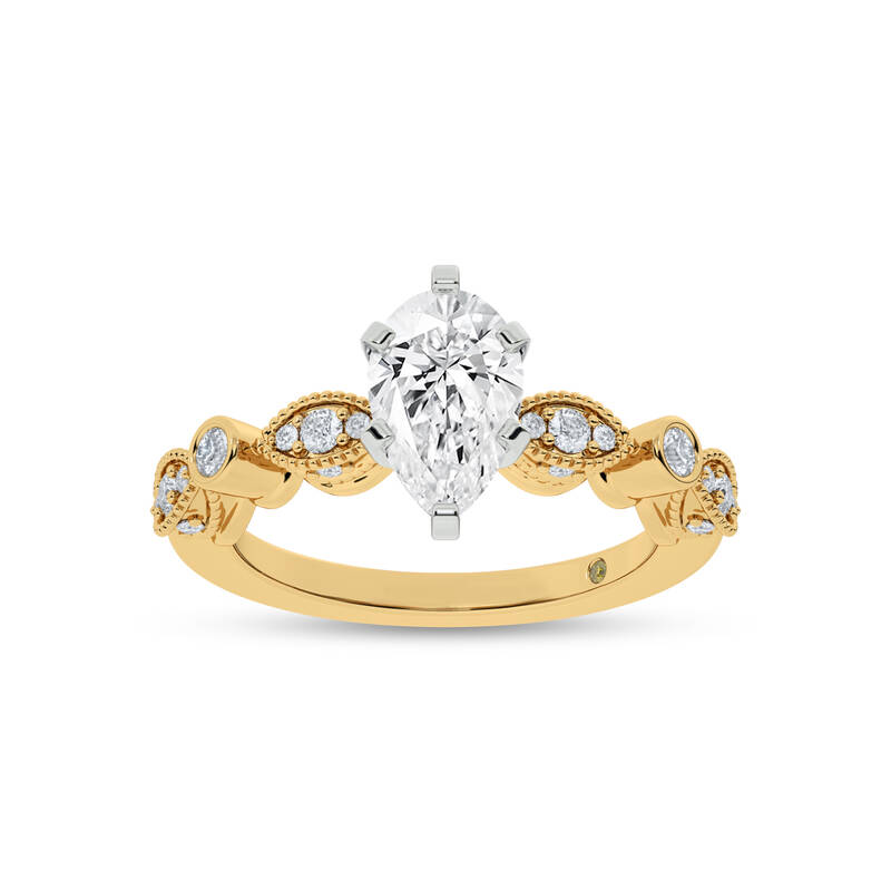 Arcan Vintage Inspired Bezel and Pavé Set Pear Shape Lab Diamond Engagement Ring | 10K Yellow Gold 3 7/8 CT. TW.