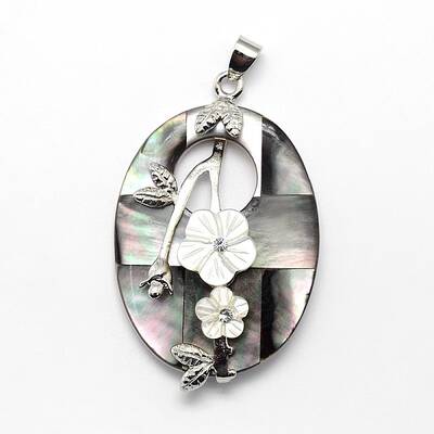 Brass White Shell Oval with Flower Pendants
