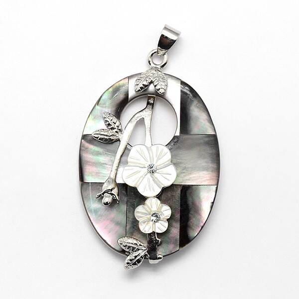 Brass White Shell Oval with Flower Pendants