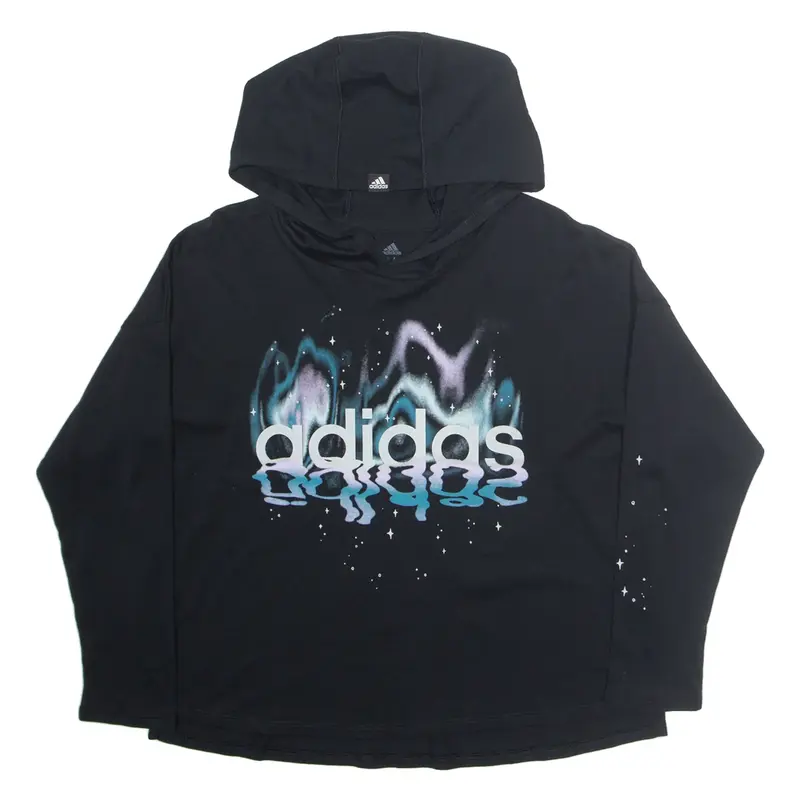 ADIDAS Loose Fit Hooded Womens T-Shirt Black Long Sleeve M