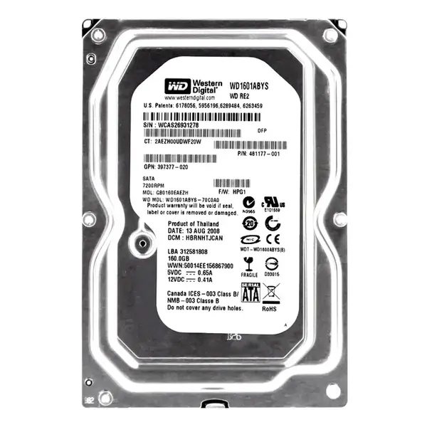 481177-001 HP 160GB 3Gb/s SATA 7200 3.5-inch 16MB Hard Drive