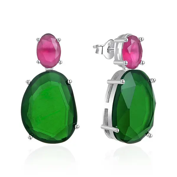 Agato AGT-E015PC Colored Glass Silver Drop Earrings