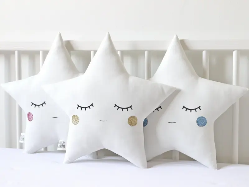 White Star Pillow with Glitter Touch