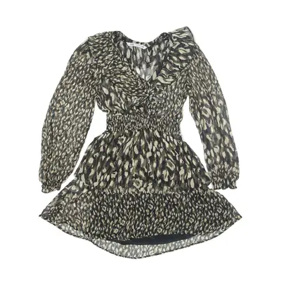 ZARA Sheer Frill Day Dress Black Animal Print Long Sleeve Short Womens UK 4