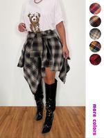 Women's Plaid Print Asymmetrical Hem Skirt, Casual Fashion Tie Front A Line Skirt for Daily Wear, Ladies Fall Clothes, Experi...