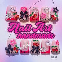 Cute Y2K Style Fake Nails with Nail File & Tape, Bow & Cherry & Star Decor Fashion Press on Nails for Women & Girls DIY Nail ...