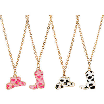 4Pcs 4 Style Hat & Shoes Enamel Pendant Necklaces Set with Cable Chains