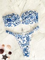 Two Counts Women's Sexy Summer Bikini Swimwear, Ditsy Floral Print Bandeau Swimsuit Set for Summer Vacation, Bikini Sets, Swi...