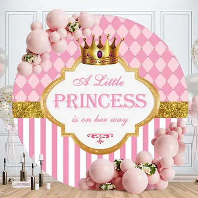 Aperturee Pink Little Princess Round Baby Shower Backdrop