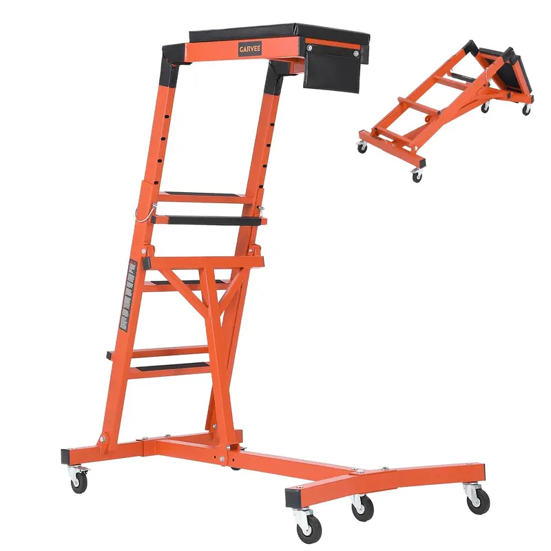 Garvee Automotive Engine Creeper with Adjustable Height & Padded Deck, Heavy-Duty Steel, Lockable Casters, Foldable for Jeeps...