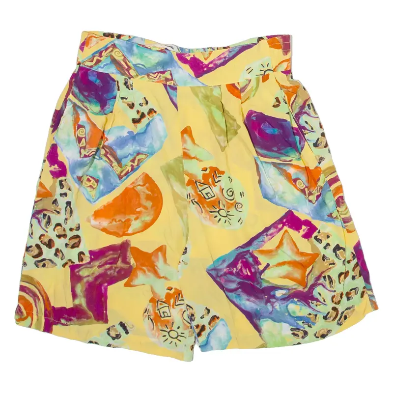 COMPANIX Womens Casual Shorts Yellow Relaxed 90s Crazy Pattern S W28