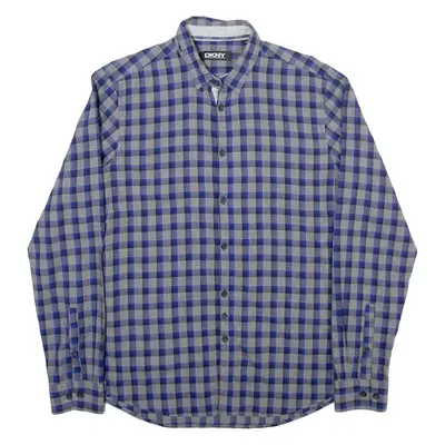 DKNY Mens Shirt Grey Check Long Sleeve M