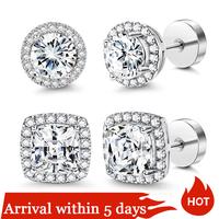FASACCO Flat Back Round Square Stud Earrings for Men & Women Large Cubic Zirconia Studs, Durable Flatback Earrings Set For Va...