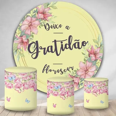 Aperturee Pink Floral And Light Yellow Round Birthday Backdrop Kit | Custom Round Backdrop | Round Party Backdrop | Circle Ba...