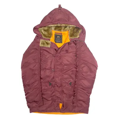 ALPHA INDUSTRIES Mens Parka Coat Maroon Nylon Hooded M