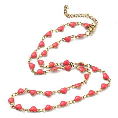 Ion Plating(IP) Golden 304 Stainless Steel Heart Link Chain Necklaces