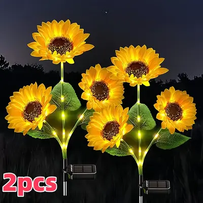 thanksgiving gift 2pcs Solar LED Sunflower Garden Lights Realistic Night Glow for Yard Lawn Patio Porch Decoration Waterproof...