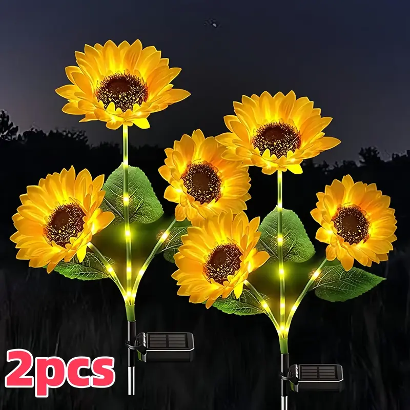 thanksgiving gift 2pcs Solar LED Sunflower Garden Lights Realistic Night Glow for Yard Lawn Patio Porch Decoration Waterproof...