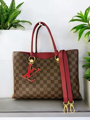 Pre-owned Louis Vuitton Coated Canvas & Leather Trrim tote bags Damier Ebene Riverside Tote