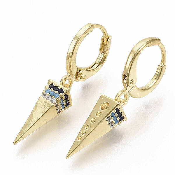Brass Micro Pave Colorful Cubic Zirconia Dangle Hoop Earrings