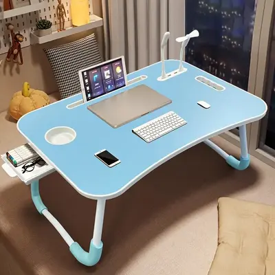 POZILAN Ultra Large Multi Functional Laptop Bed Table - Portable Tray Holder with Cup Holder, Drawer, USB, Fan, and Light - S...