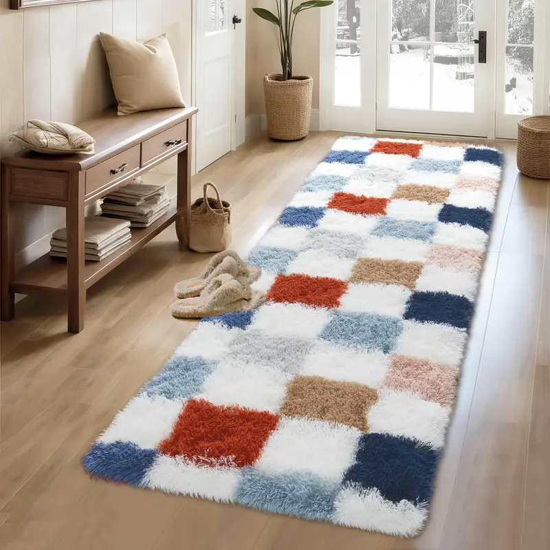 Garvee Checkered Runner Rug 2x6 Shaggy Rainbow Rugs for Bedroom,Modern Shag Rug Super Soft Runner Carpet Washable Plush Fuzzy...
