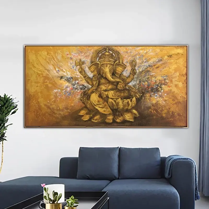 Abstract Ganesha Painting On Canvas Art Gold Wall Art Painting Hindu God Painting Vinayaka Art Ganapati Decoration | GANESHA