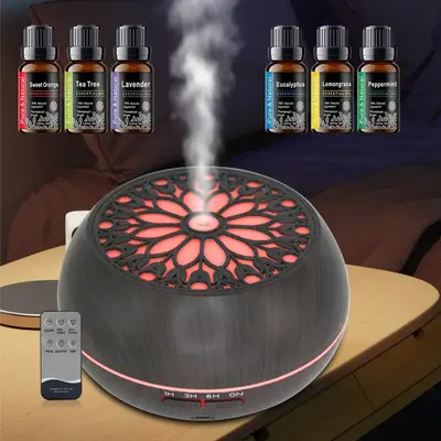 Ultimate Aromatherapy Kit: 550ml Essential Oil Diffuser with Remote, Auto-Off Timer, 7 Color Options & 6 Premium Essential Oi...