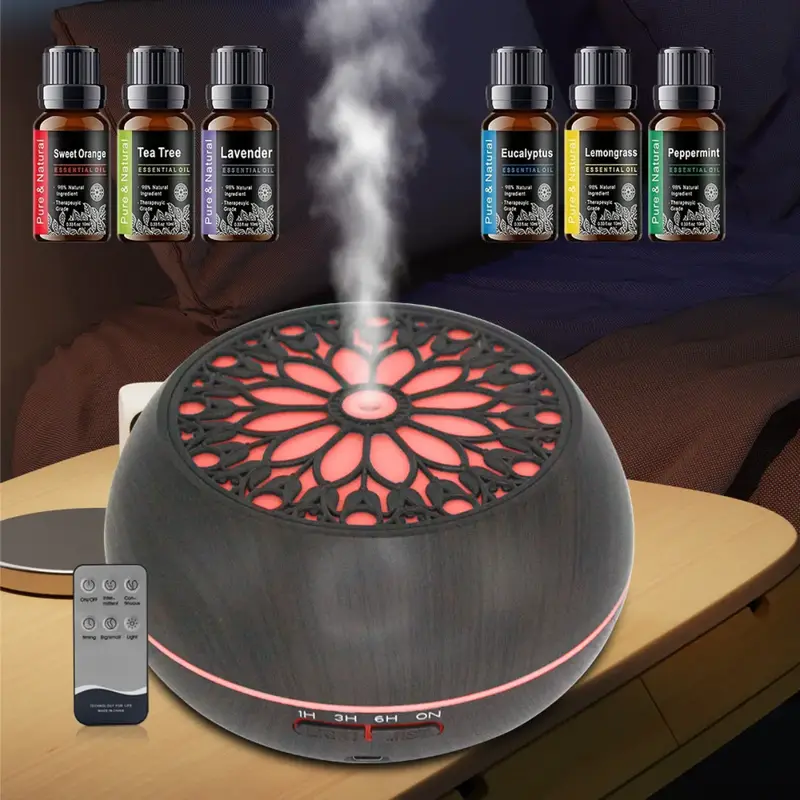 Ultimate Aromatherapy Kit: 550ml Essential Oil Diffuser with Remote, Auto-Off Timer, 7 Color Options & 6 Premium Essential Oi...