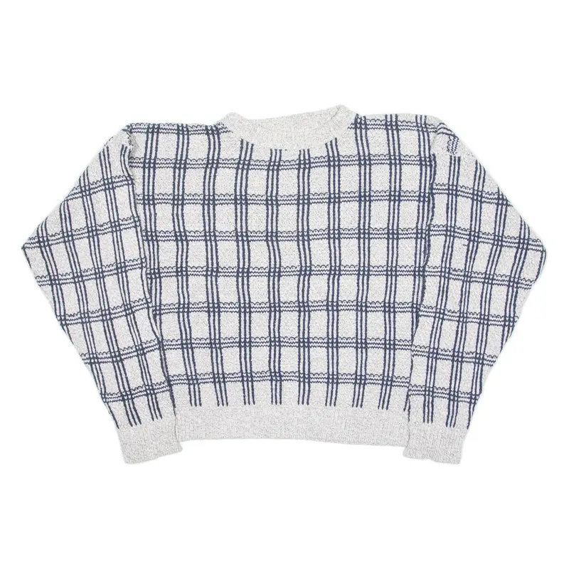 AMERICAN SPIRIT Mens Patterned Jumper Grey Check Tight Knit L