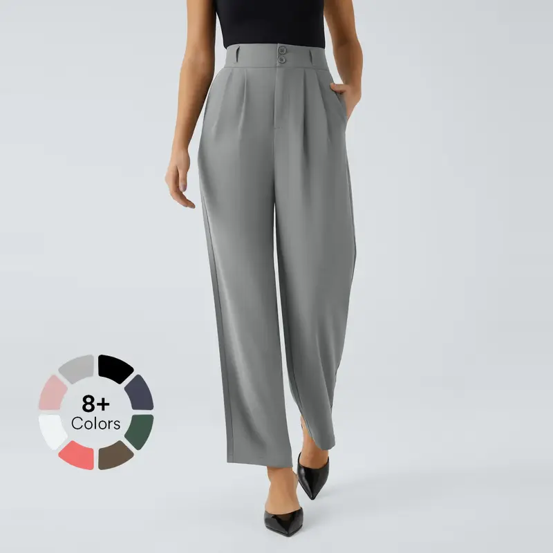 Halara High Waisted Shirred Back Side Pocket Plicated Solid Straight Leg Work Suit Pants, Teacher Outfits